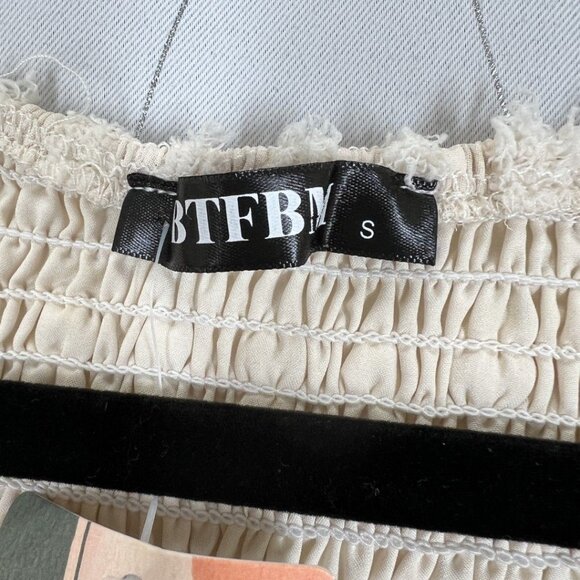 NWT BTBFM Ivory Smocked Short Sleeve Bohemian Summer Dress - Picture 7 of 10